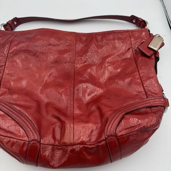 COACH Purse Womens Vintage Crimson Red Chelsea Patent Leather Hobo Purse - Picture 4 of 7